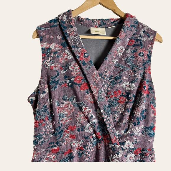 Maeve Anthropologie Gray Jacquard Floral Print Sleeveless Midi Dress Size 14 - Picture 3 of 12